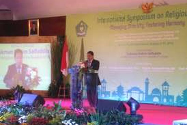Dirjen Pendidikan Islam Kamaruddin Amin membacakan pidato Menteri Agama Lukman Hakim Syaifuddin, Jakarta, Rabu (5/10/2016).