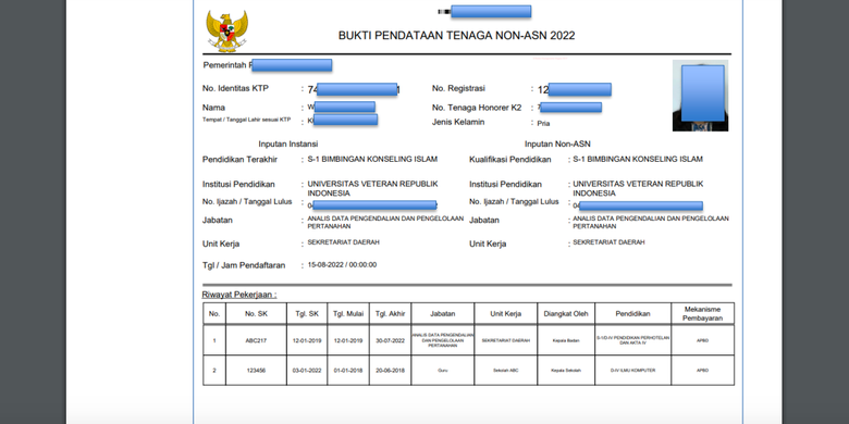 Contoh kartu pendataan tenaga non ASN