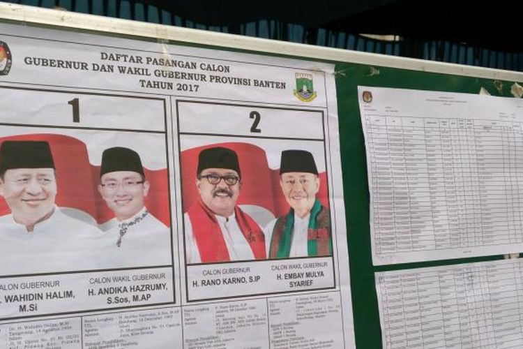 Daftar pemilih tetap yang dipampang di TPS 2 Kelurahan Pinang, Kecamatan Pinang, Kota Tangerang.