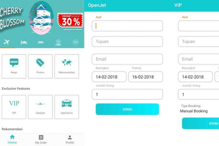 Screenshot pemesanan jet pribadi diOpentrip.