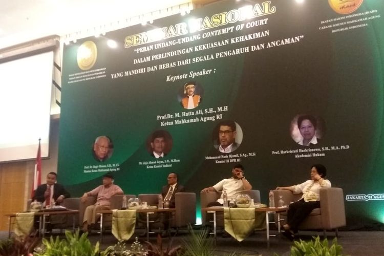Seminar Nasional Peran Undang-Undang Contempt of Court di Hotel Holiday Inn, Kemayoran, Jakarta Pusat, Kamis (1/8/2019).