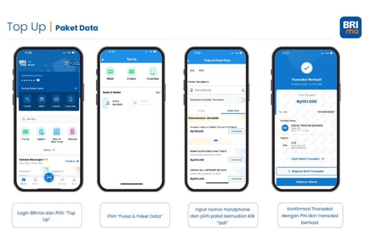 Tata cara beli paket data di BRImo. 