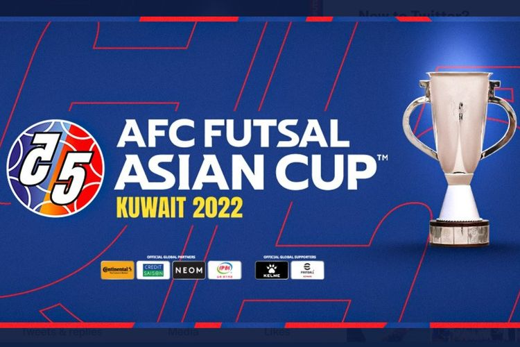 Logo AFC Futsal Cup atau Piala Asia Futsal 2022. Pada pertandingan pertama, Rabu (28/9/2022), Indonesia kalah 0-5 dari Iran. Selanjutnya, timnas futsal Indonesia akan melawan Lebanon pada laga kedua fase grup, Jumat (20/9/2022) malam WIB. Terkini, timnas futsal Indonesia telah memastikan satu tempat di perempat final AFC Futsal Cup 2022. Indonesia lolos ke delapan besar seusai menempati peringkat kedua klasemen Grup C. (Sumber foto: Tangkapan layar Twitter @afcasiancup)