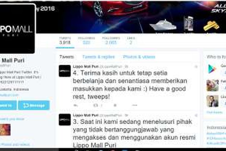 Akun Twitter Lippo Mall Puri