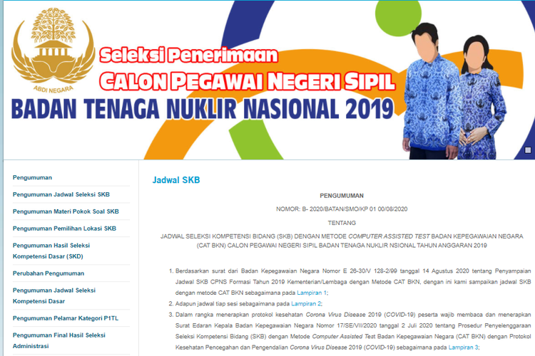 Tangkapan layar pengumuman SKB CPNS 2019 Batan.