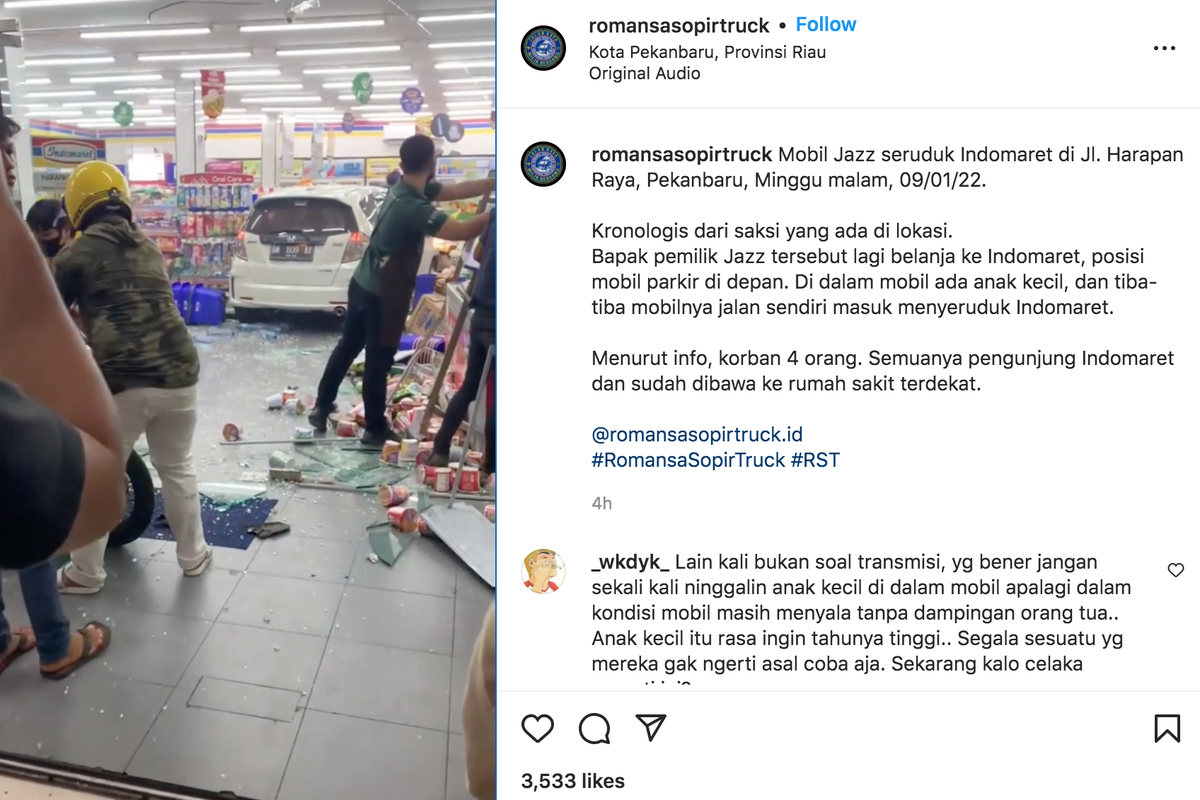 Honda Jazz tubruk minimarket di Pekanbaru