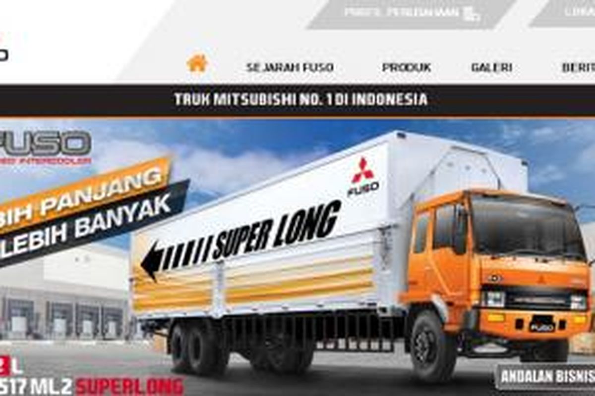 Tampilan depan website khusus truk Fuso.