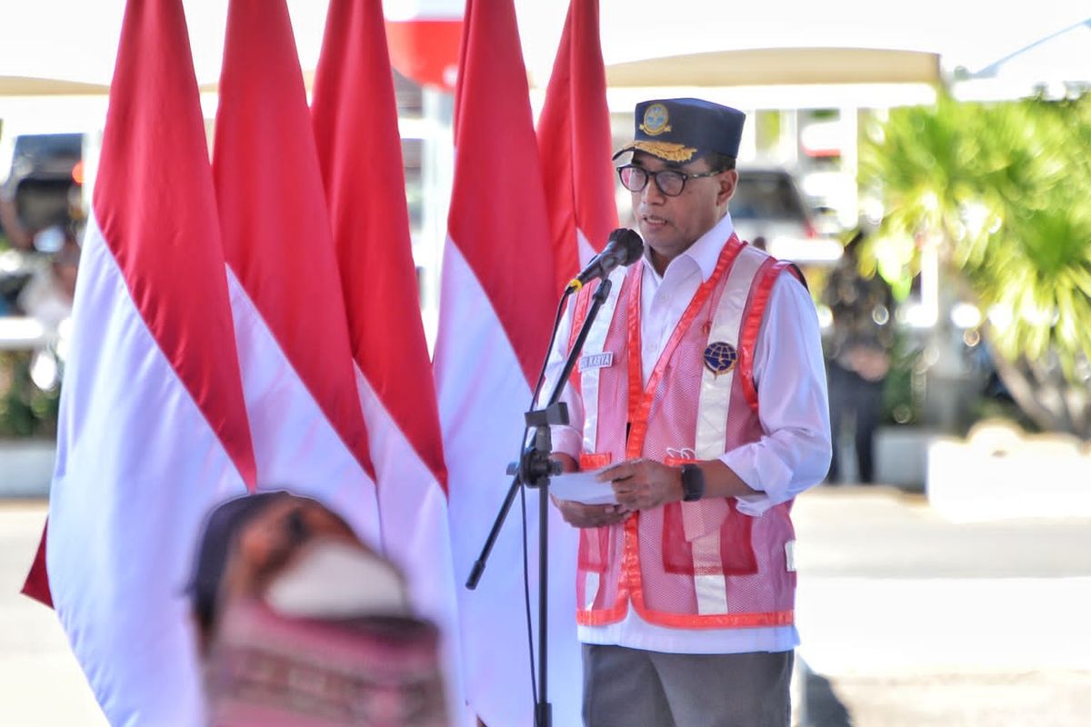 Menteri Perhubungan (Menhub) Budi Karya Sumadi saat peresemian perluasan Bandara Komodo Labuan Bajo, Kabupaten Manggarai Barat, Nusa Tenggara Timur pada Kamis (21/7/2022).