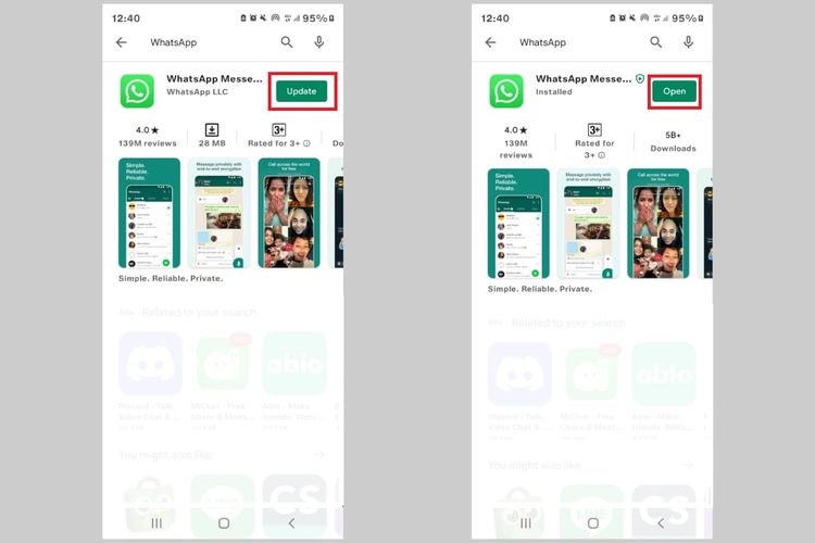 Cara memperbarui aplikasi WhatsApp di smartphone Android(KOMPAS.com/ConneyStephanie)