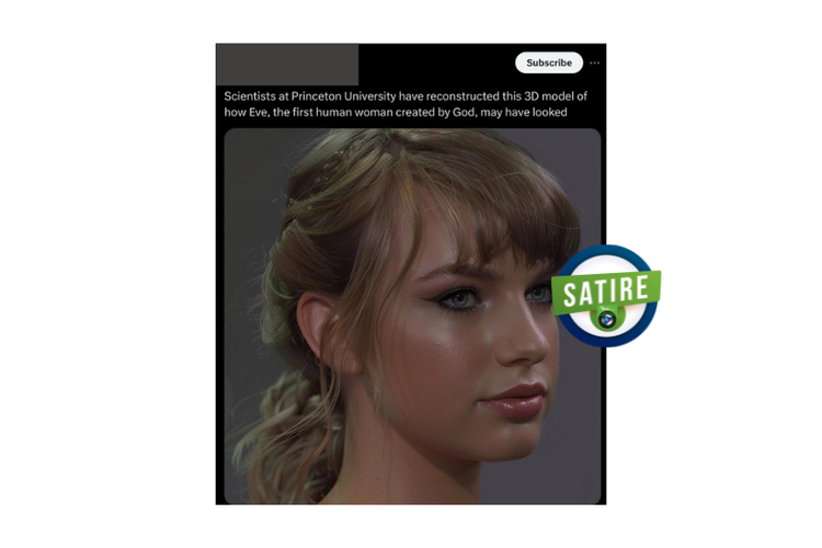 Satire, wajah Taylor Swift disebarkan dengan narasi model 3D dari wajah Eva, perempuan pertama dalam alkitab