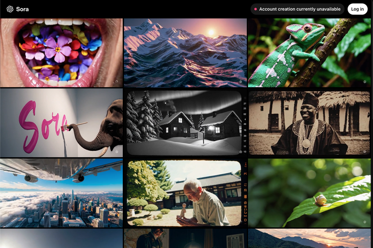 Antarmuka website Sora.com yang sudah resmi dirilis OpenAI, Senin (9/12/2024)