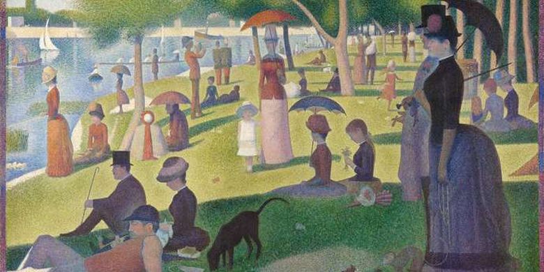 Lukisan Georges Seurat berjudul A Sunday on La Grande Jatte yang dibuat pada 1884 dengan teknik pointilisme.