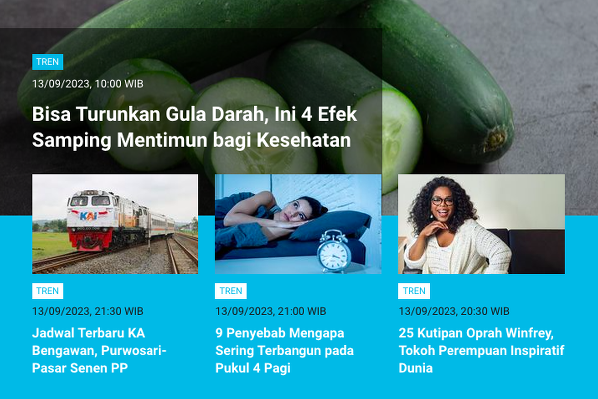 Berita Populer Tren 14 September 2023: Efek samping mentimun bagi kesehatan | Cara cek sertifikat tanah via online