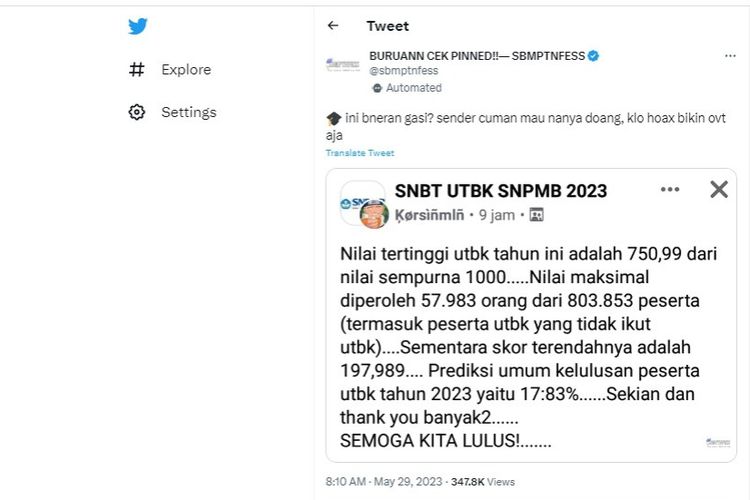 Beredar batas nilai-nilai pada UTBK 2023.