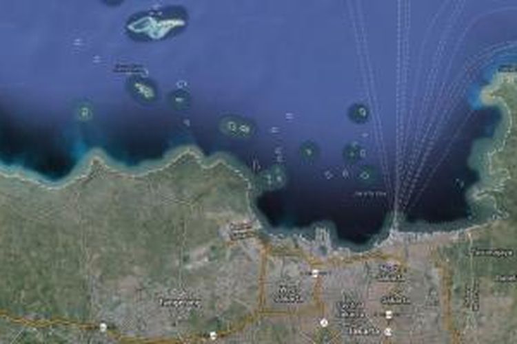 Foto jarak jauh dan peta pantai utara Jakarta
