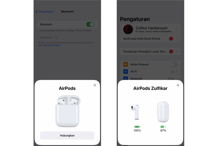 Ilustrasi cara menghubungkan AirPods ke iPhone.