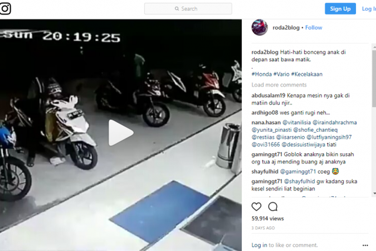 Cuplikan video mengenai bahayanya membonceng anak di jok depan sepeda motor tengah yang viral di media sosial. 