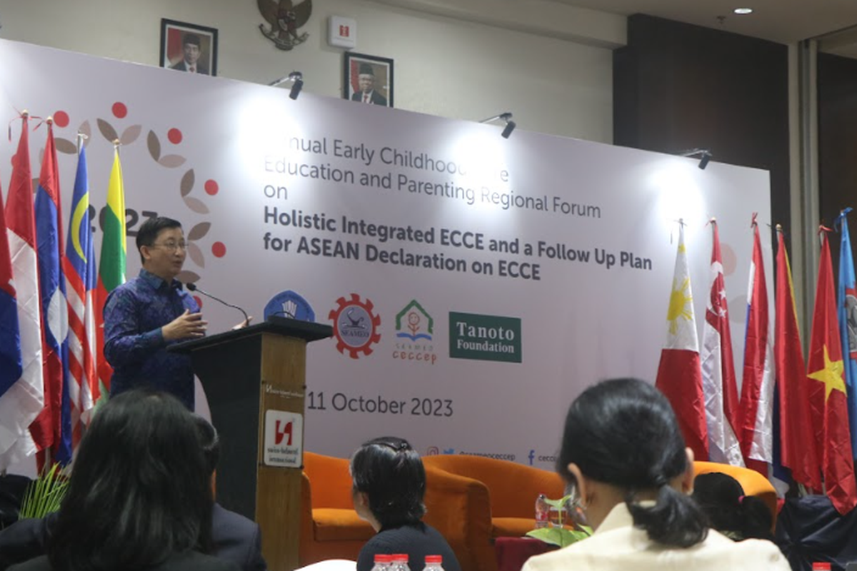 nual Early Childhood Care Education and Parenting Regional Forum Ke-3 yang diselenggarakan SEAMEO CECCEP) bersama dengan Tanoto Foundation, Rabu (11/10/2023). 