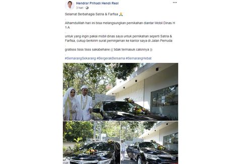 Viral, Unggahan Mobil Dinas Wali Kota Semarang Bisa Digunakan untuk Acara Pernikahan
