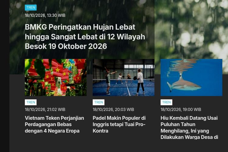 [POPULER TREN] Wilayah Berpotensi Hujan 19 Oktober 2026 | Wilayah Jakarta dengan Kualitas Udara Tak Sehat akibat Karhutla