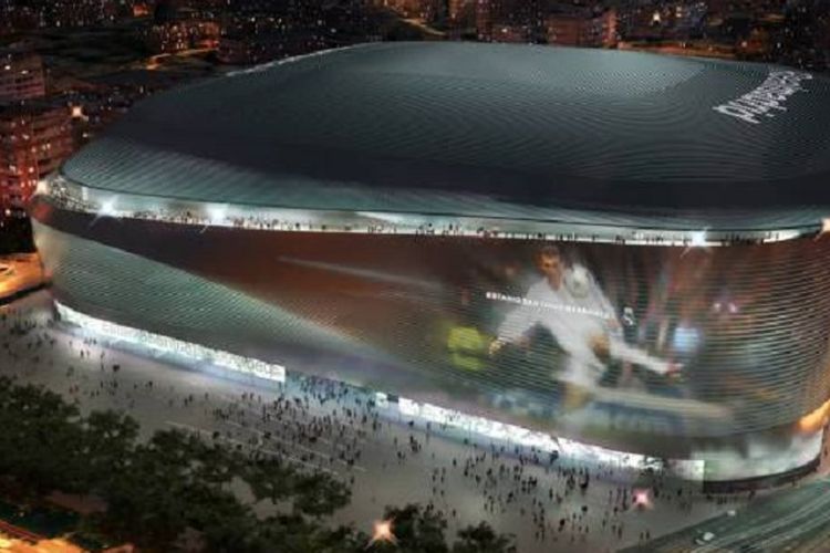 Rencana tampilan Stadion Santiago Bernabeu, Madrid setelah nantinya direnovasi.