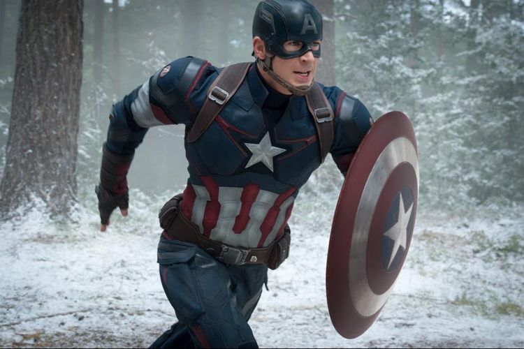 Aktor asal Amerika Serikat Chris Evans berperan sebagai Captain Amerika dalam film Avengers: The Age of Ultron (2016).