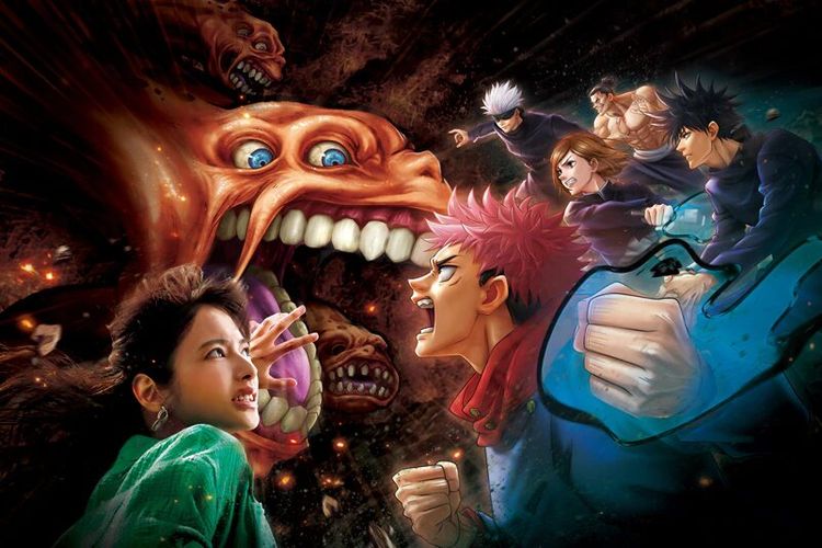 Ilustrasi atraksi anime Jujutsu Kaisen di Universal Studios Japan di Jepang.