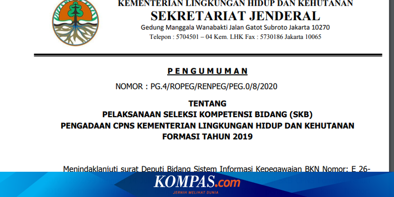 Jadwal Skb Cpns Kementerian Lhk Diumumkan Apa Saja Tesnya Halaman All Kompas Com