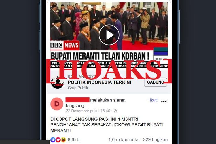 Hoaks Presiden Jokowi mencopot atau me-reshuffle menteri dari kementerian yang terlibat dalam polemik DBH migas Kabupaten Kepulauan Meranti