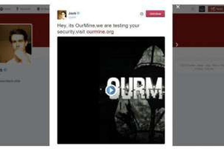 Kelompok hacker OneMine berkicau lewat akun Twitter Jack Dorsey yang dibajak.