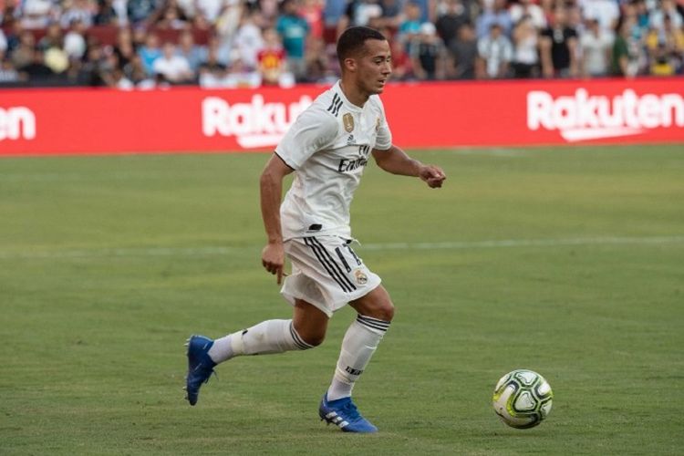 Pemain Real Madrid, Lucas Vazquez, tampil pada laga ICC 2018 melawan Juventus di Maryland, 4 Agustus 2018.  