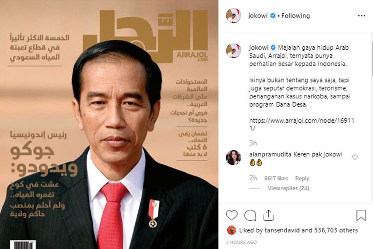Akun Instagram Presiden Jokowi.