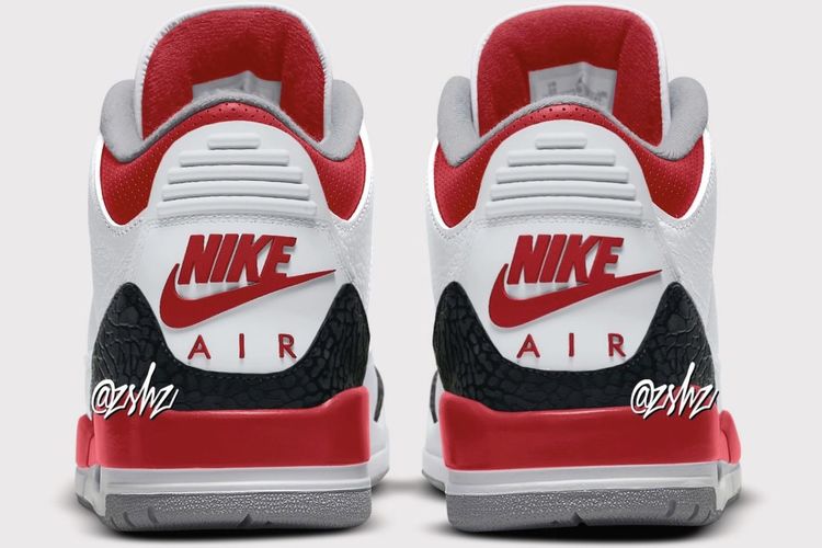 Air Jordan 3 Fire Red kembali ke gaya awal dengan menampilkan branding Nike Air di bagian tumit