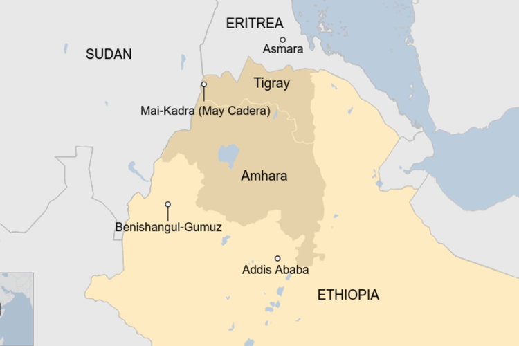 Peta wilayah Etiopia dan Tigray.