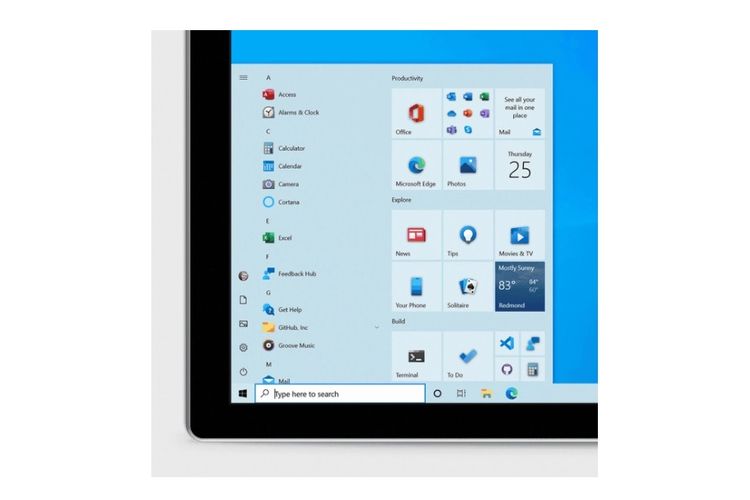 Tampilan baru start menu Windows 10