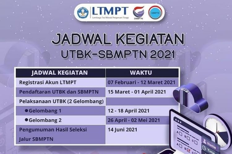 Tangkapan layar jadwal kegiatan UTBK-SBMPTN 2021.