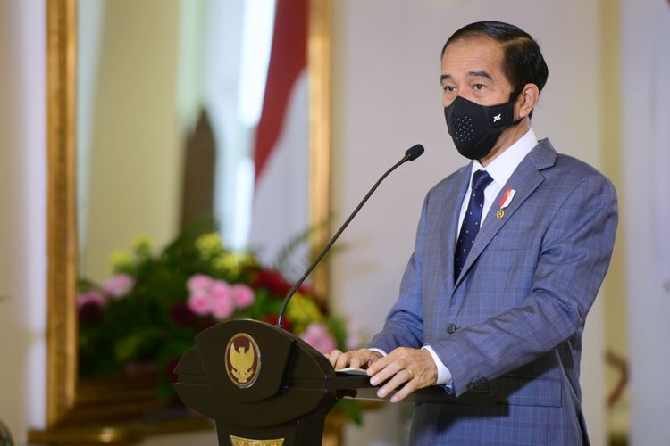 President Joko Widodo delivers his speech during the opening of 2020 Innovation Indonesia Expo on Tuesday, November 10, 2020.  