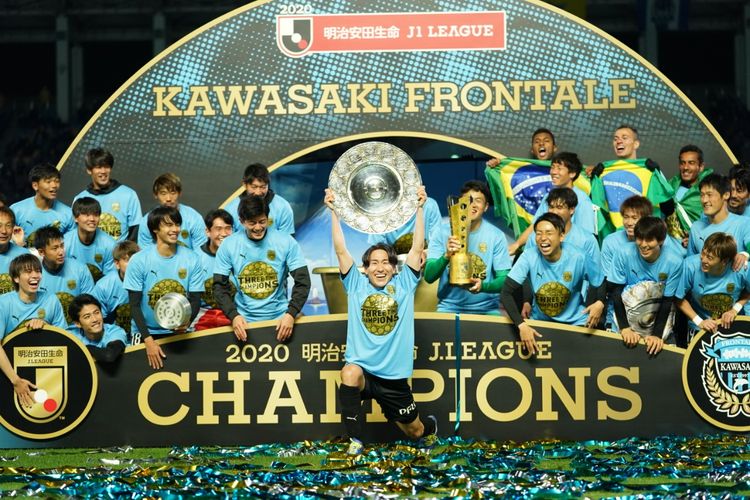 Kawasaki Frontale saat merayakan gelar juara J1 League atau kasta tertinggi Liga Jepang musim 2020. 