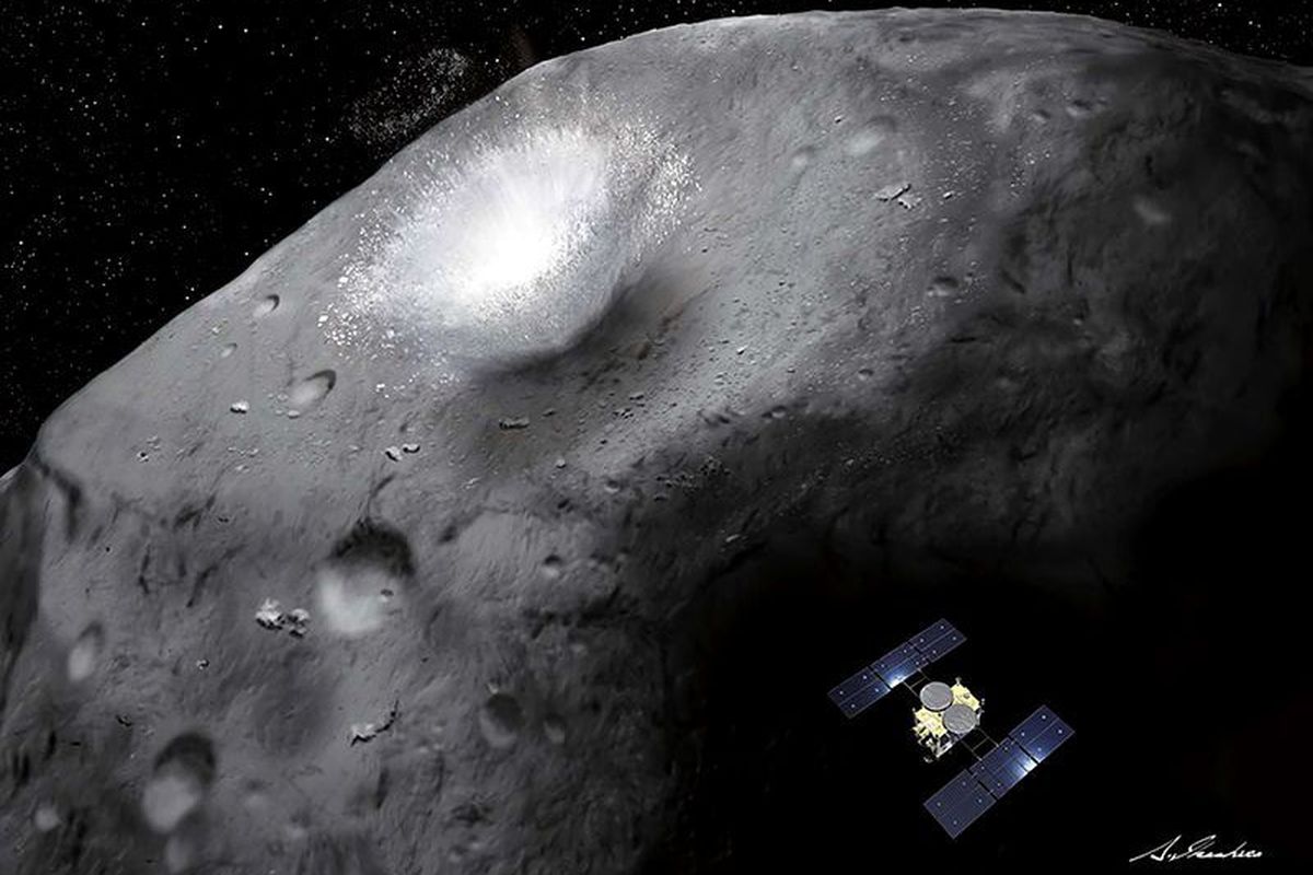 Ilustrasi Hayabusa 2 tiba di Ryugu