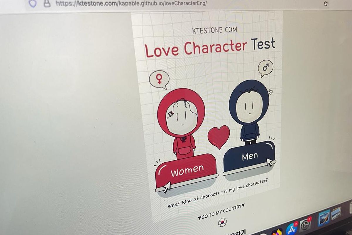 Tampilan permainan Love Character Test pada ktestone.com yang tengah ramai di medsos.