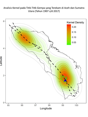 Peta potensi titik gempa di Provinsi Aceh dan Sumatera Utara.