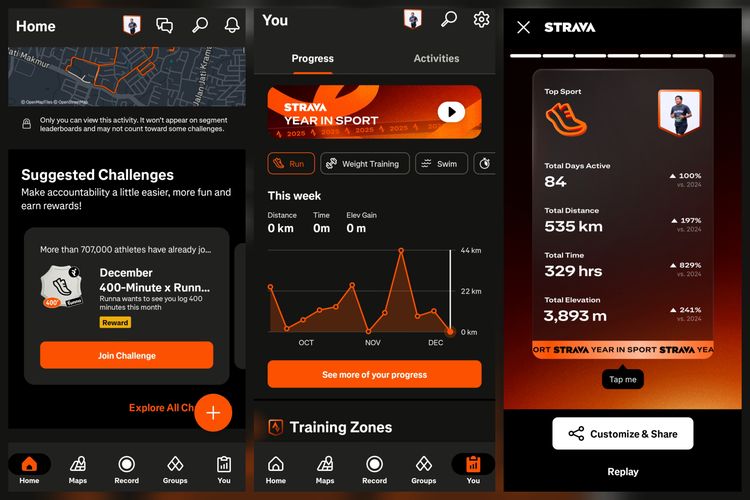 Cara membuat Strava Year in Sport di aplikasi Strava.