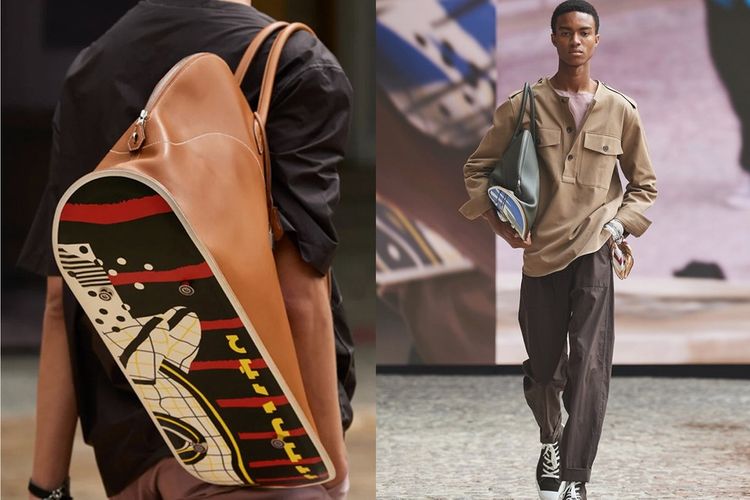 Tas Hermes Bolide dengan bagian bawah skateboard di Paris Fashion Week 2022