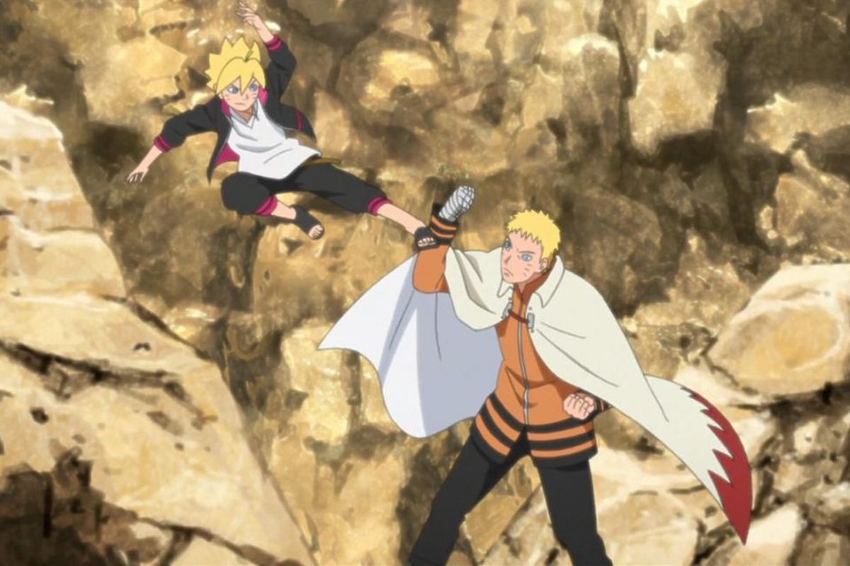 Boruto dan Uzumaki Naruto dalam cerita Boruto: Naruto Next Generations.