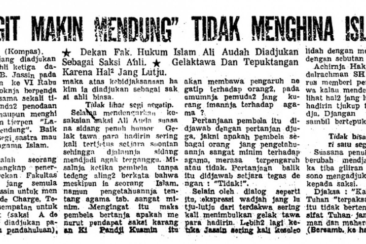 Arsip berita Harian Kompas tentang kasus penodaan agama pada cerpen Langit Kian Mendung