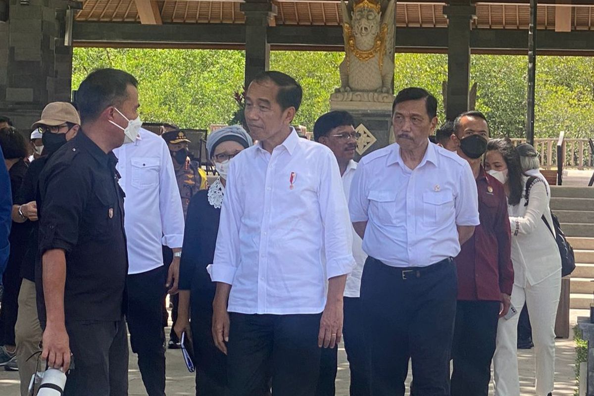 Presiden Joko Widodo didampingi Menteri Koordinator Bidang Kemaritiman dan Investasi Luhut Binsar Pandjaitan, saat meninjau  Taman Hutan Raya (Tahura) Ngurah Rai, Kota Denpasar, Bali pada Selasa (8/11/2022). /Humas Pemprov Bali
