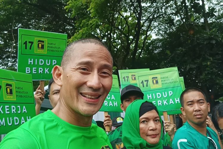Politisi PPP Sandiaga Uno di kawasan Cilandak, Jakarta Selatan, Sabtu (27/1/2024).
