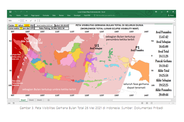 Gambar Peta Visibilitas Gerhana Bulan Total 26 Mei 2021 di Indonesia.