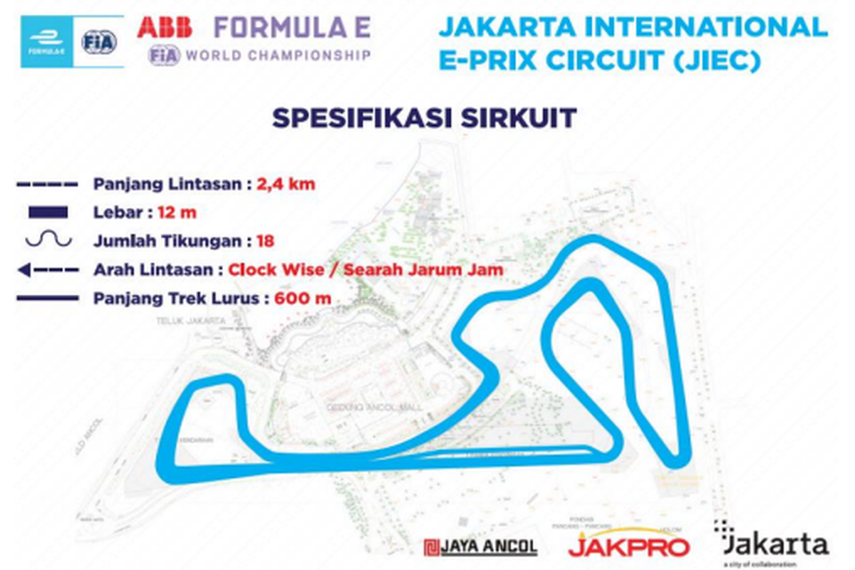 Spesifikasi Jakarta International E-Prix Circuit (JIEC) untuk Formula E yang akan berlangsung di Jakarta pada 4 Juni 2022. 