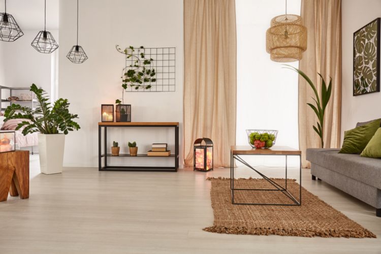 Ilustrasi ruang keluarga bergaya minimalis. 